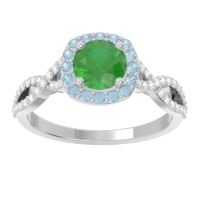 Emerald Ring In Palladium With Aquamarine And Lab Diamond Arenu Round Modern Ring