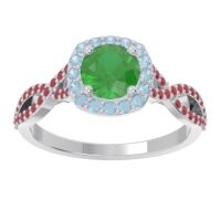Emerald Ring In Palladium With Aquamarine And Ruby Arenu Round Modern Ring
