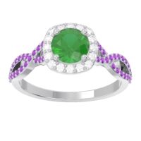 Emerald Ring In Palladium With Diamond And Amethyst Arenu Round Modern Ring