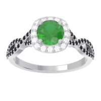 Emerald Ring In Palladium With Diamond And Black Onyx Arenu Round Modern Ring
