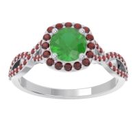 Emerald Ring In Palladium With Garnet Arenu Round Modern Ring