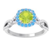 Peridot Ring In Palladium With Swiss Blue Topaz And Lab Diamond Arenu Round Modern Ring