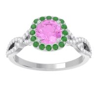 Pink Tourmaline Ring In Palladium With Emerald And Lab Diamond Arenu Round Modern Ring