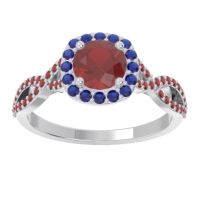 Ruby Ring In Palladium With Blue Sapphire And Garnet Arenu Round Modern Ring