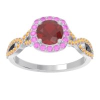 Ruby Ring In Palladium With Pink Tourmaline And Citrine Arenu Round Modern Ring