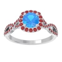 Swiss Blue Topaz Ring In Palladium With Ruby And Garnet Arenu Round Modern Ring