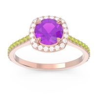Amethyst Ring In 14K Rose Gold With Diamond And Peridot Nakin Round Halo Ring