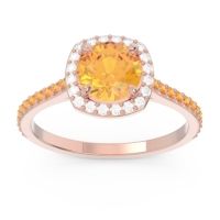 Citrine Ring In 14K Rose Gold With Diamond Nakin Round Halo Ring
