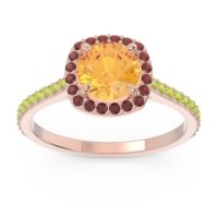 Citrine Ring In 14K Rose Gold With Garnet And Peridot Nakin Round Halo Ring