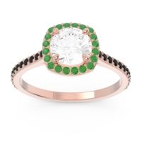 Lab Diamond Ring In 18K Rose Gold With Emerald And Black Onyx Nakin Round Halo Ring