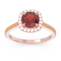 Garnet Ring In 14K Rose Gold With Diamond And Citrine Nakin Round Halo Ring