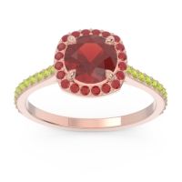 Garnet Ring In 14K Rose Gold With Ruby And Peridot Nakin Round Halo Ring
