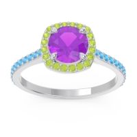 Amethyst Ring In Palladium With Peridot And Swiss Blue Topaz Nakin Round Halo Ring