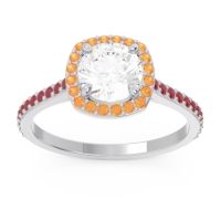 Lab Diamond Ring In 14k White Gold With Citrine And Ruby Nakin Round Halo Ring