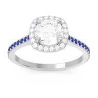 Lab Diamond Ring In Palladium With Diamond And Blue Sapphire Nakin Round Halo Ring