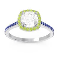 Lab Diamond Ring In 14k White Gold With Peridot And Blue Sapphire Nakin Round Halo Ring
