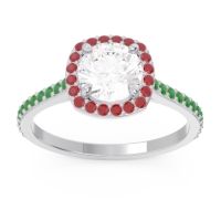 Lab Diamond Ring In Palladium With Ruby And Emerald Nakin Round Halo Ring