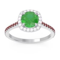 Emerald Ring In Palladium With Diamond And Garnet Nakin Round Halo Ring