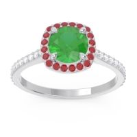 Emerald Ring In Palladium With Ruby And Lab Diamond Nakin Round Halo Ring