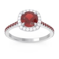 Garnet Ring In Palladium With Diamond Nakin Round Halo Ring