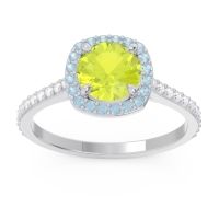 Peridot Engagement Ring In Palladium With Aquamarine And Diamond - Nakin Round Halo Ring