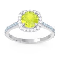Peridot Ring In Palladium With Diamond And Aquamarine Nakin Round Halo Ring