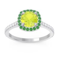 Peridot Engagement Ring In Palladium With Emerald And Diamond - Nakin Round Halo Ring