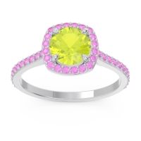 Peridot Ring In 14k White Gold With Pink Tourmaline Nakin Round Halo Ring