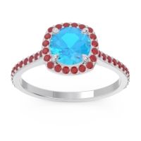 Swiss Blue Topaz Ring In 14k White Gold With Ruby Nakin Round Halo Ring