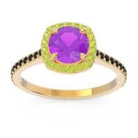 Amethyst Ring In 14k Yellow Gold With Peridot And Black Onyx Nakin Round Halo Ring