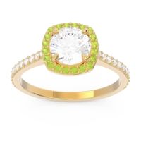 Lab Diamond Engagement Ring In 18k Yellow Gold With Peridot And Diamond - Nakin Round Halo Ring