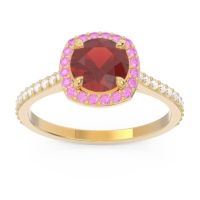 Garnet Engagement Ring In 18k Yellow Gold With Pink Tourmaline And Diamond - Nakin Round Halo Ring