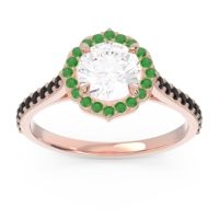 Lab Diamond Ring In 18K Rose Gold With Emerald And Black Onyx Pulla Round Halo Ring
