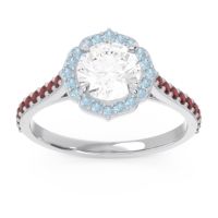 Lab Diamond Ring In 14k White Gold With Aquamarine And Garnet Pulla Round Halo Ring