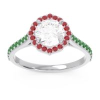 Lab Diamond Ring In Palladium With Ruby And Emerald Pulla Round Halo Ring