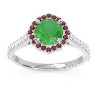 Emerald Engagement Ring In Palladium With Garnet And Diamond - Pulla Round Halo Ring