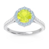 Peridot Engagement Ring In Palladium With Aquamarine And Diamond - Pulla Round Halo Ring
