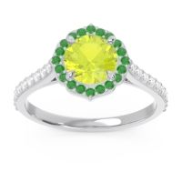 Peridot Engagement Ring In Palladium With Emerald And Diamond - Pulla Round Halo Ring