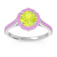 Peridot Ring In 14k White Gold With Pink Tourmaline Pulla Round Halo Ring