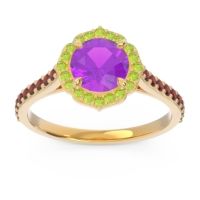 Amethyst Ring In 14k Yellow Gold With Peridot And Garnet Pulla Round Halo Ring