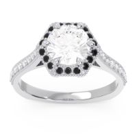 Diamond Ring In 14k White Gold With Black Onyx And Lab Diamond Karkata Round Halo Ring