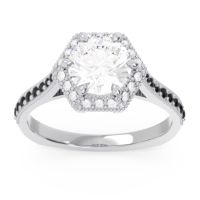 Diamond Ring In 14k White Gold With Black Onyx Karkata Round Halo Ring