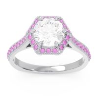Diamond Ring In 14k White Gold With Pink Tourmaline Karkata Round Halo Ring