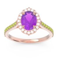 Amethyst Ring In 14K Rose Gold With Diamond And Peridot Tapas Oval Halo Ring
