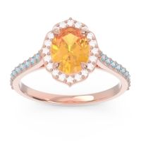 Citrine Ring In 14K Rose Gold With Diamond And Aquamarine Tapas Oval Halo Ring