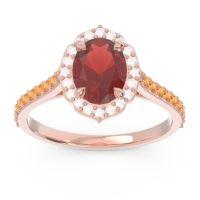 Garnet Ring In 14K Rose Gold With Diamond And Citrine Tapas Oval Halo Ring