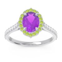 Amethyst Engagement Ring In 14k White Gold With Peridot And Diamond - Tapas Oval Halo Ring