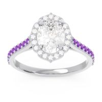 Diamond Ring In 14k White Gold With Amethyst Tapas Oval Halo Ring