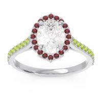 Diamond Ring In Palladium With Garnet And Peridot Tapas Oval Halo Ring