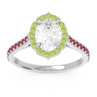 Diamond Ring In Palladium With Peridot And Ruby Tapas Oval Halo Ring